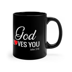 God Loves You Black mug 11oz