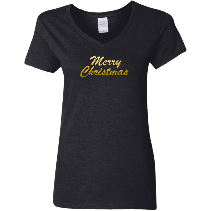 Merry Christmas Ladies V Neck Tee Shirt